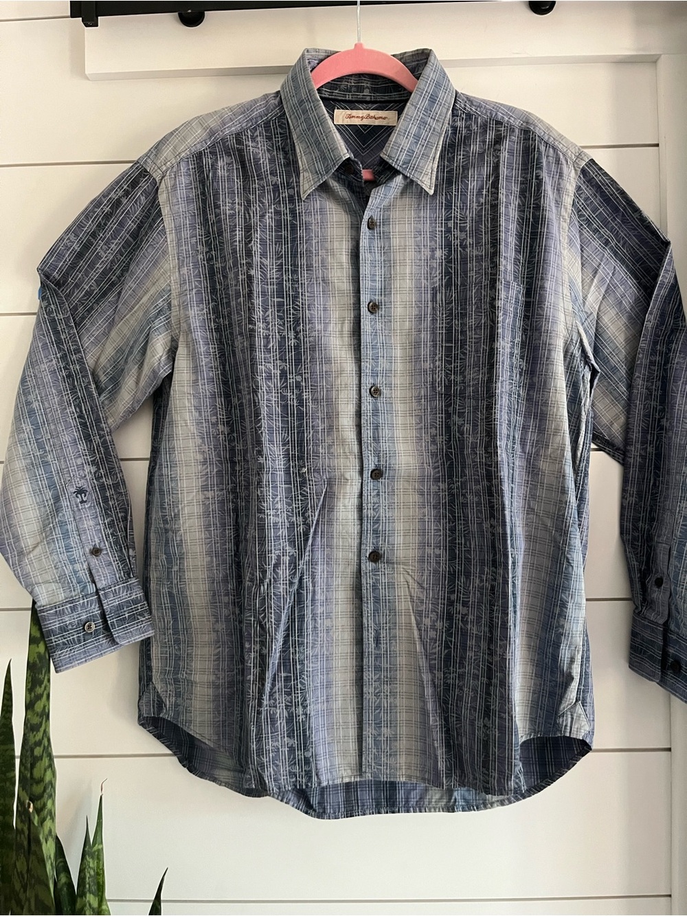 Tommy Bahama Blue and White Vertical Stripe Button-Down Shirt